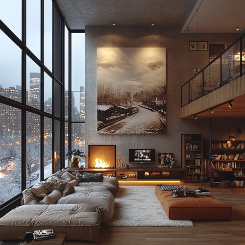 单人公寓黄昏雪景