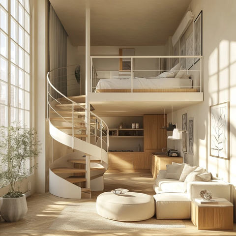 螺旋楼梯客厅卧室书房布局