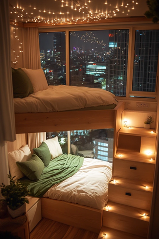 星空屋顶公主房城市夜景灯光明亮