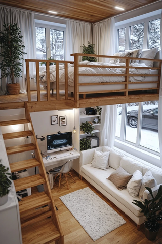 冬日木梯小窗公寓卧室