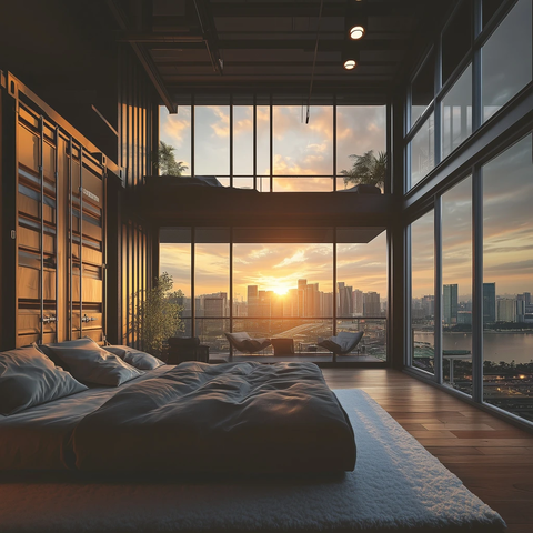 集装箱高层内部玻璃窗景