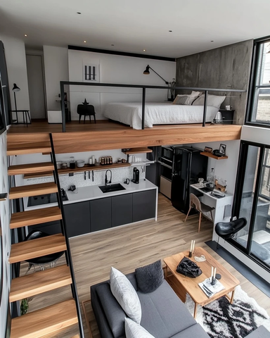 黑白灰木色调简约公寓