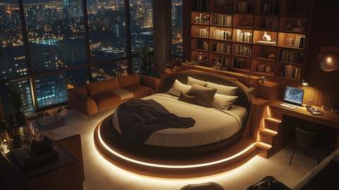 圆形床与书桌客厅布置