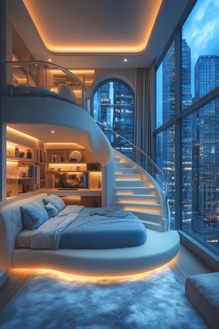 螺旋楼梯床与二楼家具布置