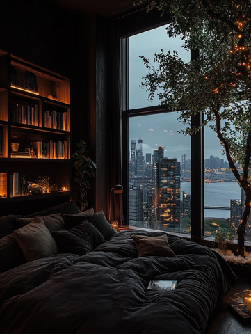 卧室软沙发书架电视