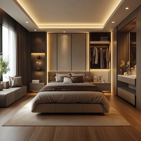 灰色卧室带化妆台双人桌