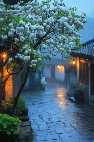 雨巷白花盛开