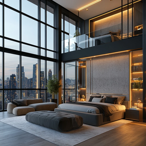 高天花板公寓全景窗