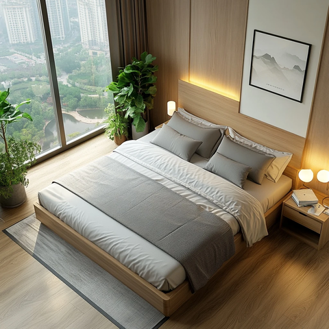 中式卧室双人床全景视角