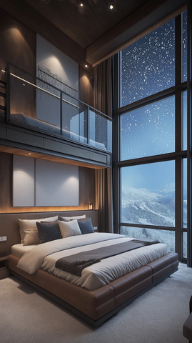 豪华复式卧室雪景窗景
