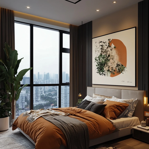 高窗卧室植物墙艺