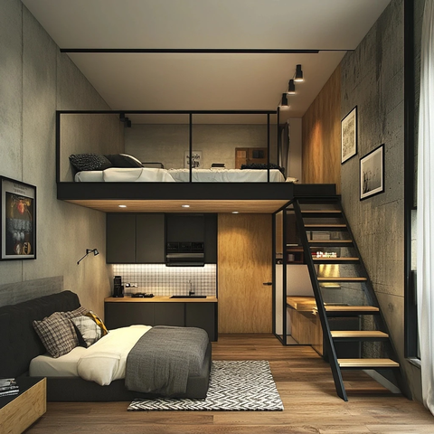 阁楼公寓带梯子卧室