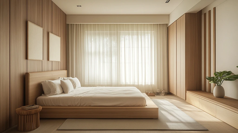 简约日式卧室木质床衣柜