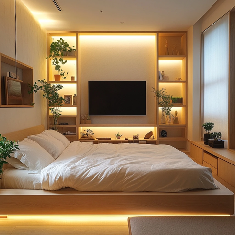 简约日式卧室低床平台设计