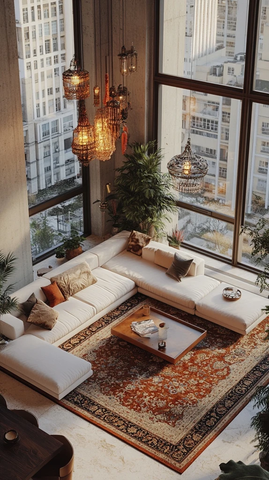 白色沙发与波斯地毯客厅