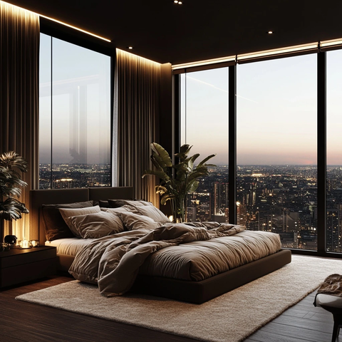 全景落地窗豪华主卧室