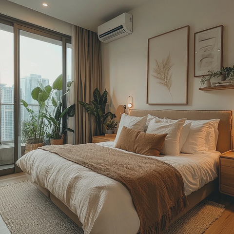 中性色调卧室植物装饰