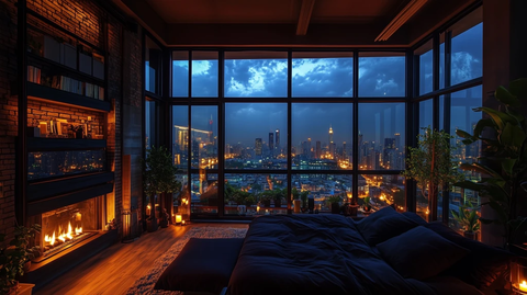 夜幕下的工业风卧室