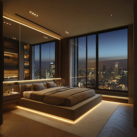 卧室窗景地毯台阶床铺