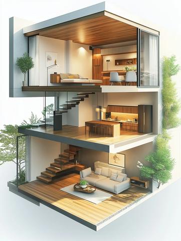 上下层客厅木地板视角