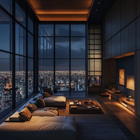 现代日式高层公寓夜景