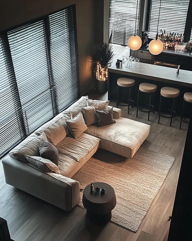 现代客厅沙发地板灯窗