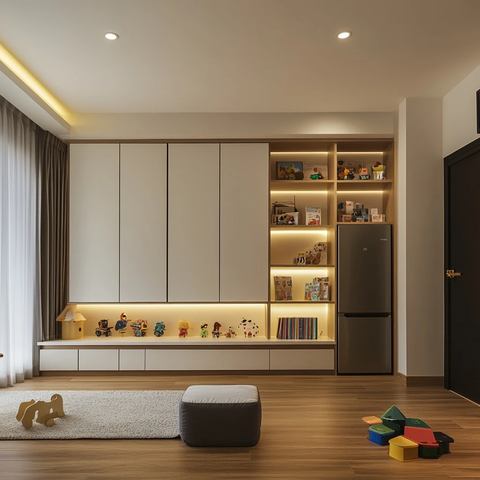 客厅冰箱储物阅读玩具区设计
