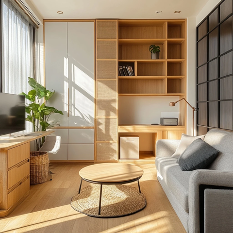 木地板白墙多功能房间