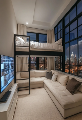 白色双人沙发与吊床公寓