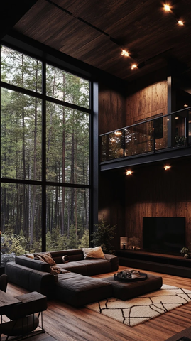 大窗森林景深色客厅设计