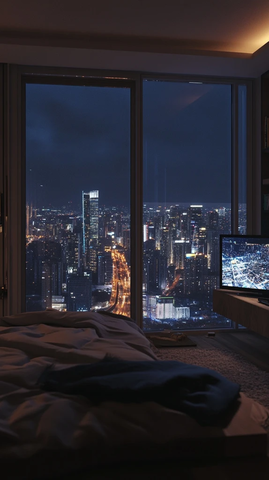 卧室夜景窗景屏幕