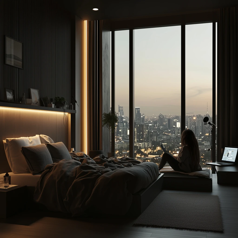 女孩录音设备安静卧室