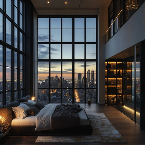 高天花卧室大窗木地板