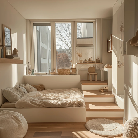 儿童房床铺书桌窗户设计