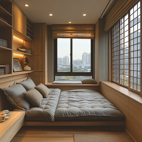 日式卧室衣柜横梁自然光