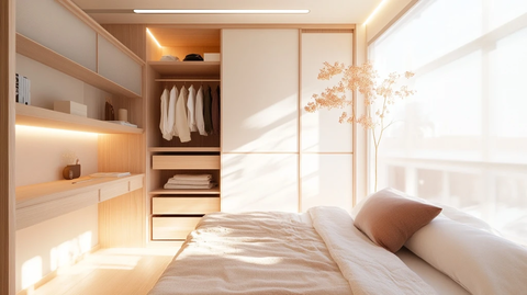 橡木床衣柜嵌入式书桌