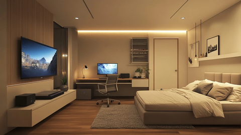 卧室电脑桌电视沙发床布局