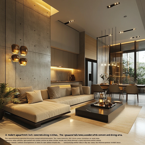 中性色调客厅与开放式厨房