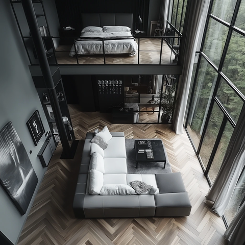 灰色工业风复式卧室设计