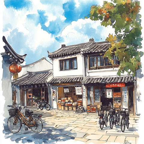 宁静午后的水乡小镇