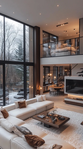 白色沙发电视餐厅雨景