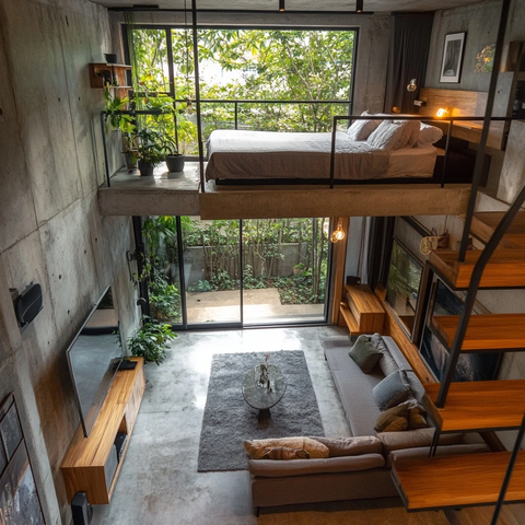 二楼小客厅双人床花园景