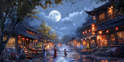 月夜下的古街风情