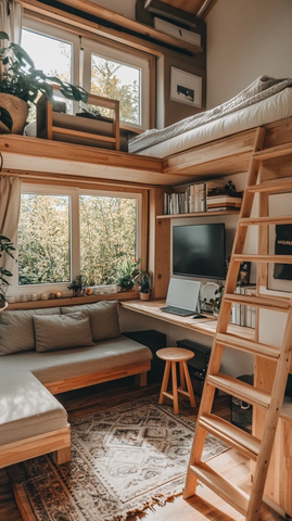 小带沙发楼梯工作台窗外花园