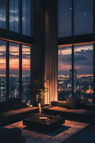 落地窗客厅城市夜景