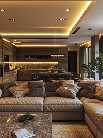 现代别墅客厅木质内饰布置