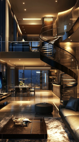 玻璃门别墅上下层客厅厨房