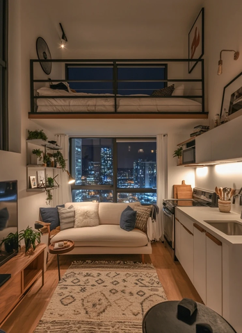 小户型开放式厨房客厅卧室