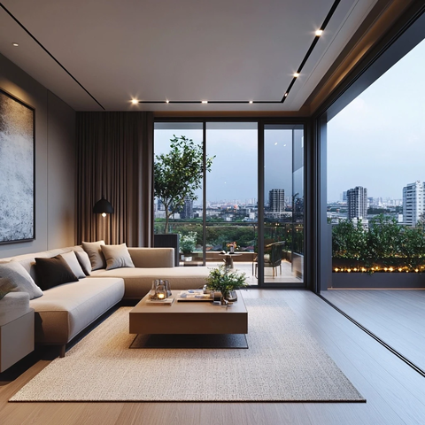 开放式客厅连接景观阳台