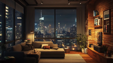 小公寓夜间室内灯光